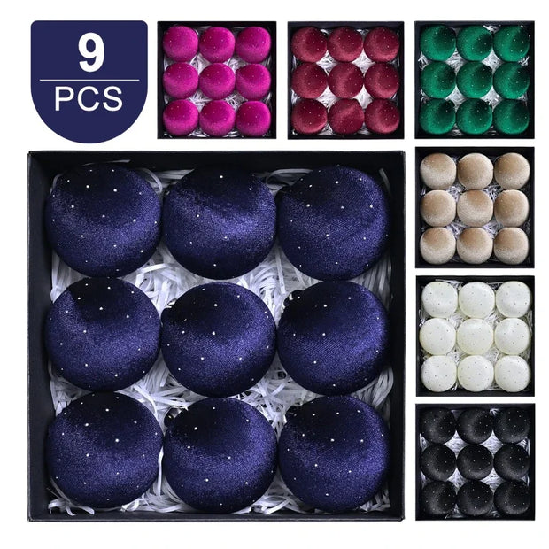 8cm 9pcs Silk Velvet Christmas Ball Ornaments Luxury Dot Christmas Tree Party Decoration Set Christmas Spheres Pendant 2025 New