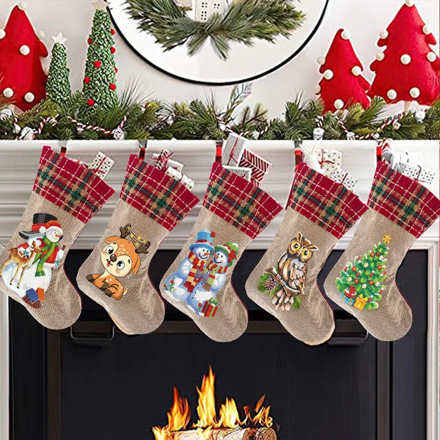 Christmas Decor Diamond Art Kits Xmas Penguin Diamond Present Stockings Xmas Elk Diamond Painting Stocking DIY for Holiday Favor