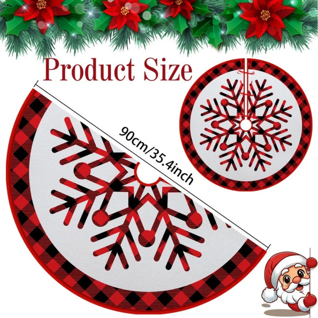 1pcChristmas Tree Skirt Snowflake Red Black White Plaid Christmas Carpet Decoration Mall Window Christmas Tree Base Skirt Decora