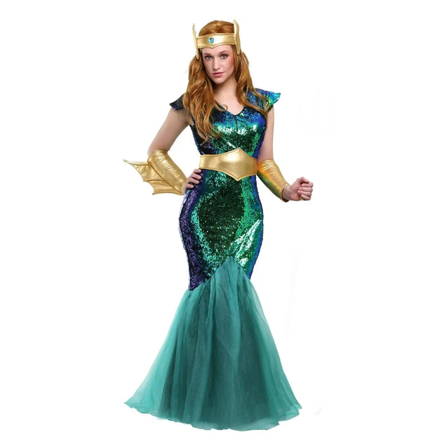 Women Sea Siren Mermaid Queen Costume Staff Men's Poseidon Costumes Adult Egypt Egyptian Pharaoh Prince King Cosplay Fancy Dress