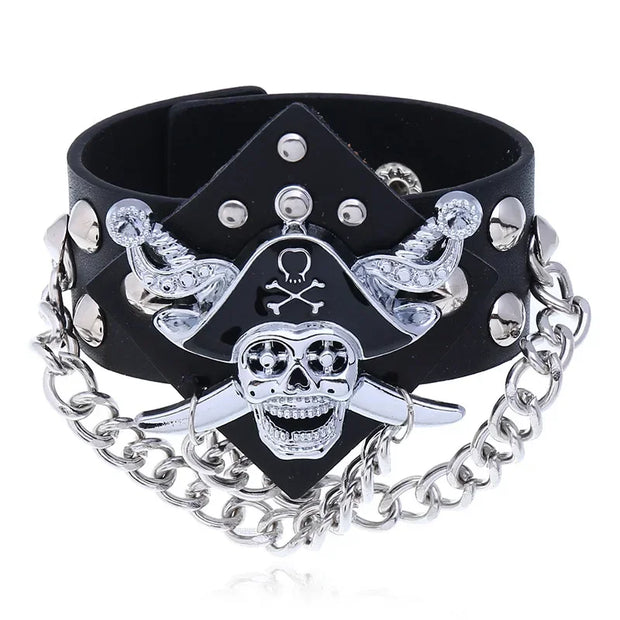 Hip Hop Rock PU Leather Bracelet Men and Women Punk Spikes Rivets Skull Heart Cross Creative Party Bracelet Jewelry Accessories