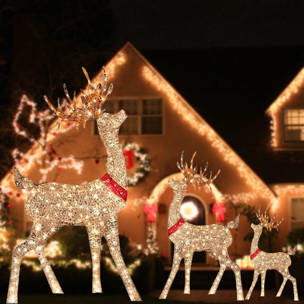 Lighted Christmas Deer Sleigh Outdoor Yard Decoration Winter Decoration For Front Yards, Creative Deer Christmas Outdoor Decor