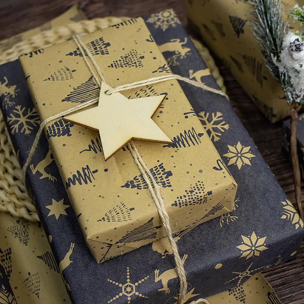 1 Roll Christmas Wrapping Paper, Christmas Wrapping Paper Roll, Vintage Navy Blue and Brown Kraft Paper  17 Inch x 33 Feet