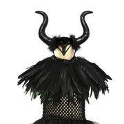 Halloween Maleficents Costume for Girls Evil Queen Dress Up Costumes Witch Devil Black Tulle Mesh Princess Dress Cosplay Clothes