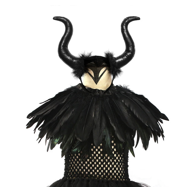 Halloween Maleficents Costume for Girls Evil Queen Dress Up Costumes Witch Devil Black Tulle Mesh Princess Dress Cosplay Clothes