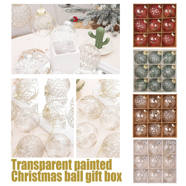 9Pcs 8cm Wine Red Christmas Ball Ornaments Dark Green White Christmas Tree Party Decoration New Christmas Spheres Pendant