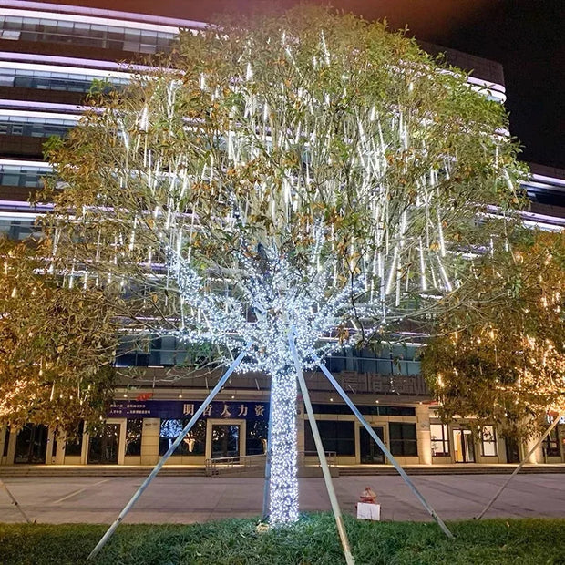8 Tubes Christmas String Light Outdoor Tree Snowfall LED Dripping Icicle Shooting Star Light Meteor Shower Cascading Lights 2024