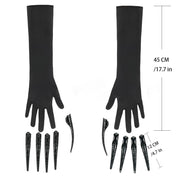 1 Pair Of Black Long Finger Claw Gloves Terrifying Gothic Style Halloween Vampire Witch Demon Adult Cosplay Party Costume Props