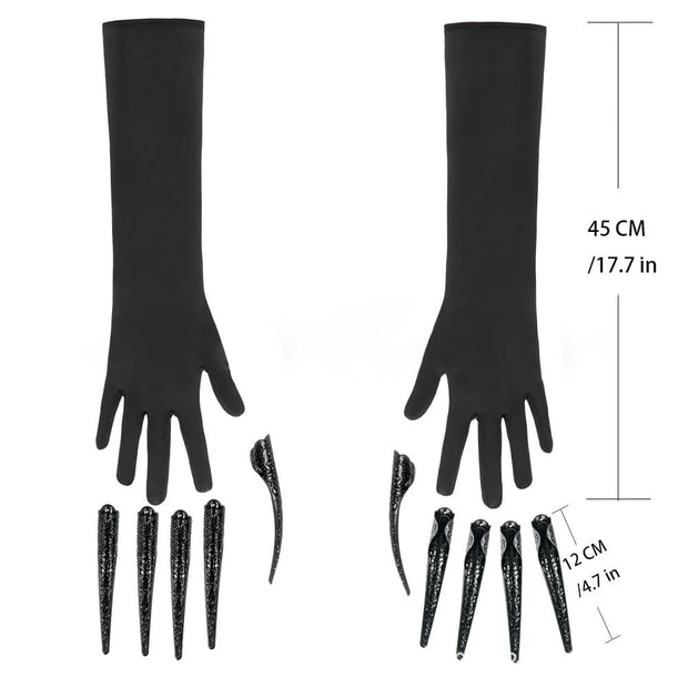 1 Pair Of Black Long Finger Claw Gloves Terrifying Gothic Style Halloween Vampire Witch Demon Adult Cosplay Party Costume Props