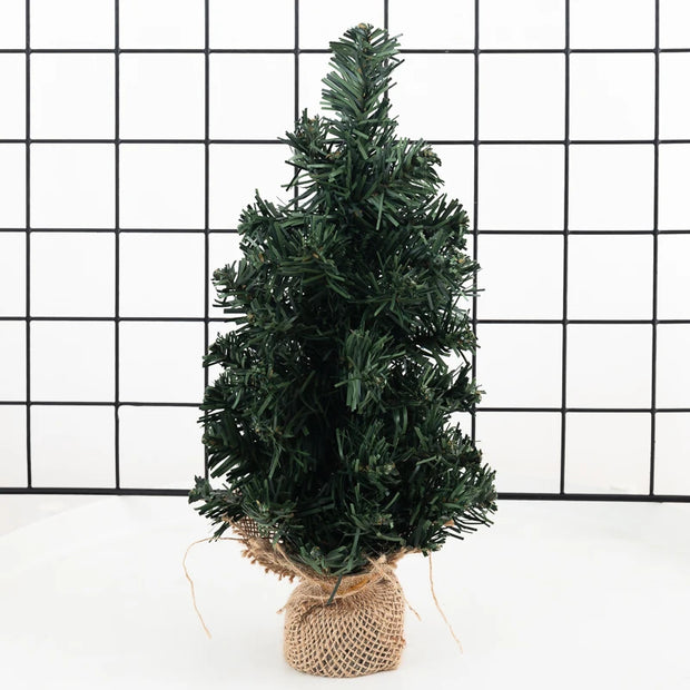 Mini Christmas Trees Green Artificial Plants Home Desktop Ornaments Window Christmas Artificial Potted Plants Burlap Decoration