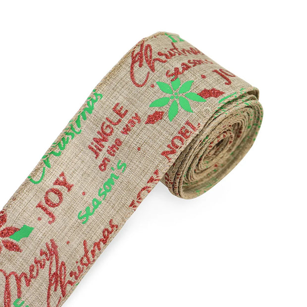 63mm Red Green Christmas Burlap Jute Ribbon Roll Wired Edge Wedding Decoration Gift Packing DIY Sewing Accessories Webbing