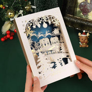 Christmas 3D Greeting Card Creative Small Card Exquisite and Premium Christmas Eve Gift Elk Decoration Gold Greeting Card 2025