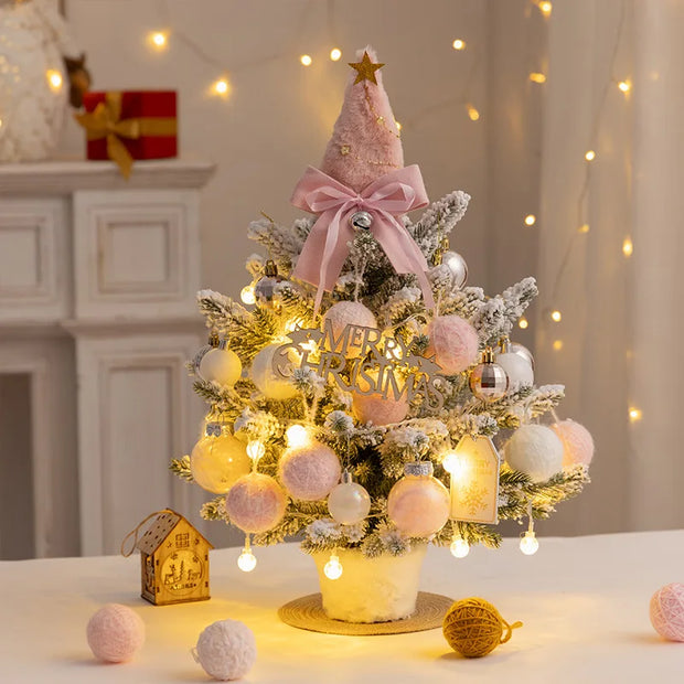Desktop Christmas Tree Flocking Pink Set Mini Christmas Tree Ornaments DIY Christmas Gift Christmas Tree Decoration