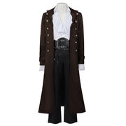 Steampunk Medieval Count Costumes Pirate Gothic Navy Long Jacket Coat Shirt Vampire Cosplay  Halloween Outfit Men's Trenchcoat