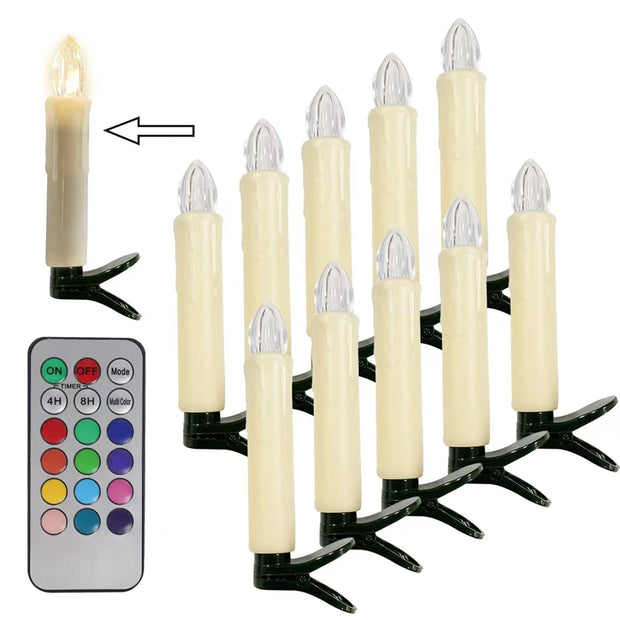 LED electronic candle simulation smokeless large tea wax light Christmas holiday range decoration with remote control 10Pcs set