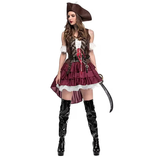 Adult Halloween Pirate Costume Women Drama Stage Performance Captain Jack Role Play Dress
