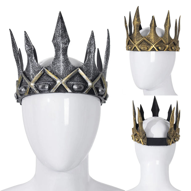King Crown For Men Women Full Round PU Royal Birthday Prince Prom Kings Crown Medieval Headpiece Cosplay Halloween Tiara Costume