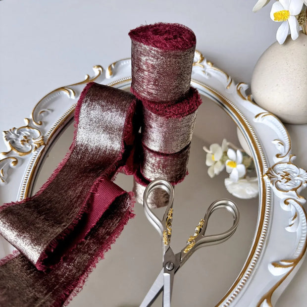 Wired Iridescent Craft Ribbon Lace Chiffon Silk 리본 Wedding Christmas Decoration Hand Torn Raw Edge Bouquet Bridal Gift Packaging