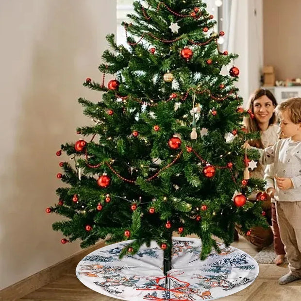Christmas Tree Skirt Xmas Tree Mat Plush Trees Skirts Flowers Surround Bottom Carpet Base Round Cover Rug New Year Party Decor