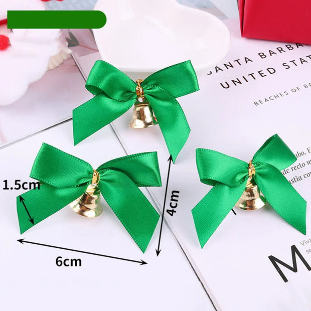 Christmas Ribbon Bows with Bell Decoration Package Gift Small Flower Bowknot for Craft Hairclip Wedding Bow DIY Party Charms