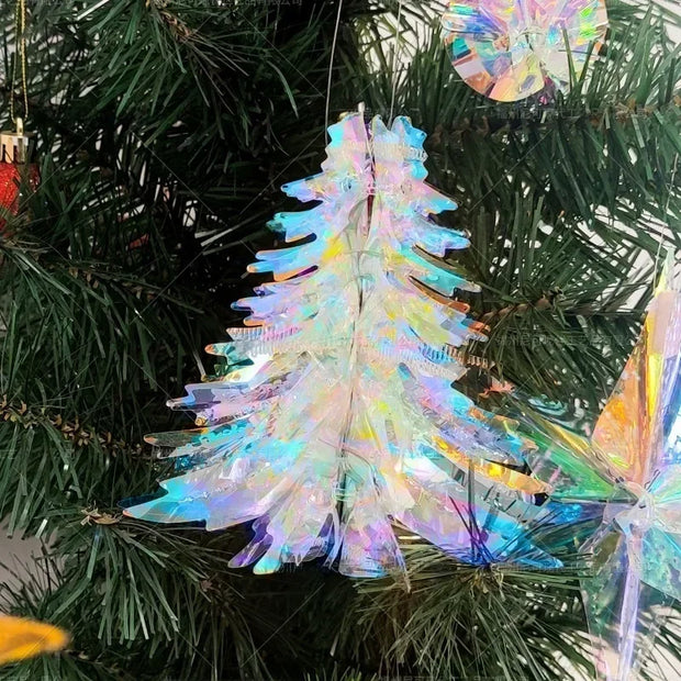 3D Christmas Tree Decorations Shiny Film Ornaments Glitter Christmas DIY  Iridescent Hanging Pendant Party Event Decor Suppliers