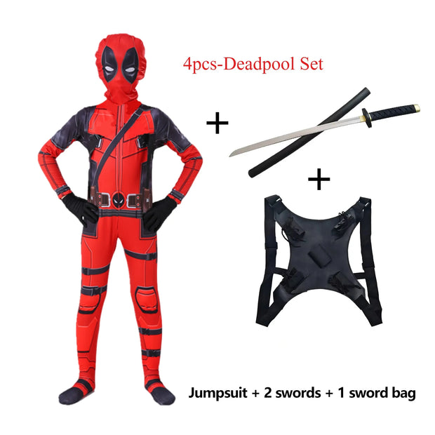 Deadpool Costume Kids Superhero Child Cosplay Costumes Jumpsuit Children Deadpool Costume Accessories Man Halloween Bodysuit