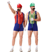 Halloween Mens Anime Super Luigi Brothers Cosplay Costume Carnival Party Disguise Plumber Funny Jumpsuit