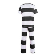 Mens Prisoner Costume Uniform Halloween Guilty Prisoner Sets handcuffs Striped Top Pants Jail Party Cosplay Costumes for Adult