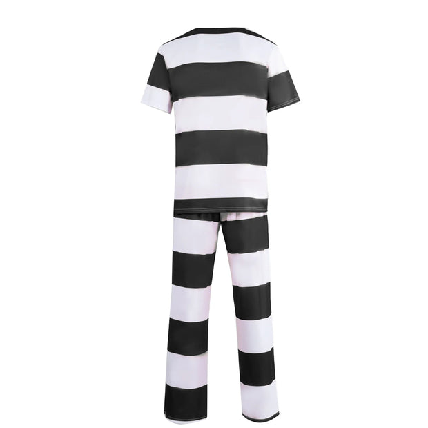 Mens Prisoner Costume Uniform Halloween Guilty Prisoner Sets handcuffs Striped Top Pants Jail Party Cosplay Costumes for Adult