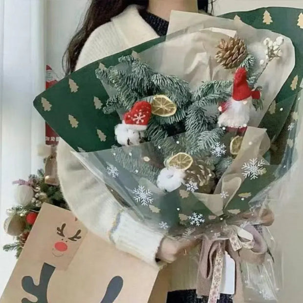 1/6pcs Christmas Wrapping Paper Vintage Kraft Paper Christmas Tree Snowflake Pattern Gift Wrapping Paper Bouquet Wrapping Paper
