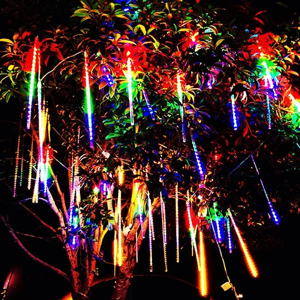 8 Tubes Christmas String Light Outdoor Tree Snowfall LED Dripping Icicle Shooting Star Light Meteor Shower Cascading Lights 2024