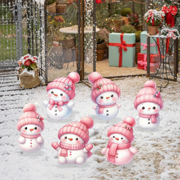 10 Christmas snowman decorations, made of plastic hollow boards and rods, for festive atmosphere decoration.