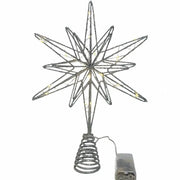 20-Lights Christmas Star Tree Topper Multi-Pointed Pre-lit Glittered Snowflake Treetop Lighted Xmas Treetop for Home Decorations