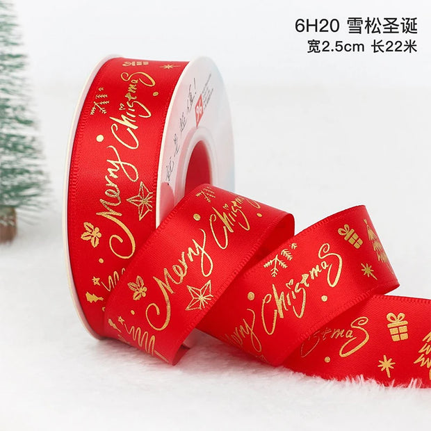 5Yards Christmas Ribbon Printed Christmas Polyester Ribbon For Handmade Design Christma Decoration DIY Cake Bouquet Gift Packing