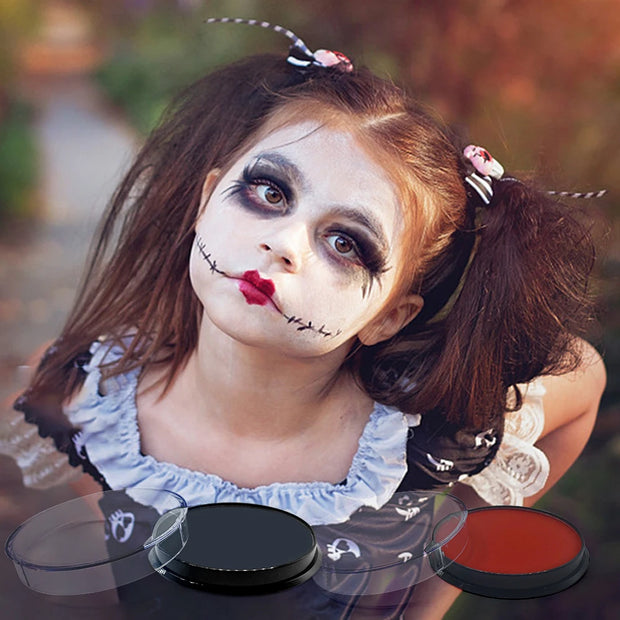 Water Based Face Body Paint Red White Balck, Water Activated Face Painting for Party, Non Toxic Facepaints for Halloween Demon