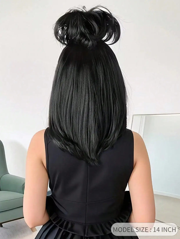Black Lydia Deetz Cosplay Wig With Buns Corpse Bride Gothic Costume Wigs For Women Halloween Party Beetlejuice Costume Women Wig