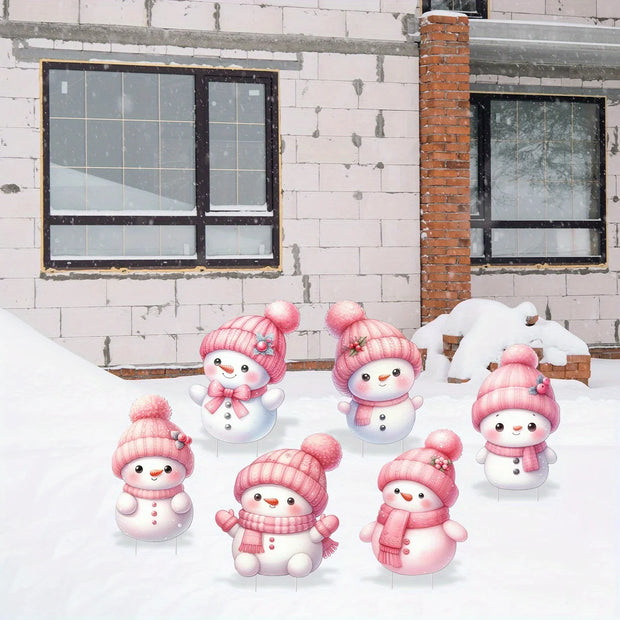 10 Christmas snowman decorations, made of plastic hollow boards and rods, for festive atmosphere decoration.