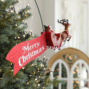 Santa’s Sleigh Animated Tree Topper with Banner Rotating Christmas Tree Topper with LED Star Light Christmas Tree Decor