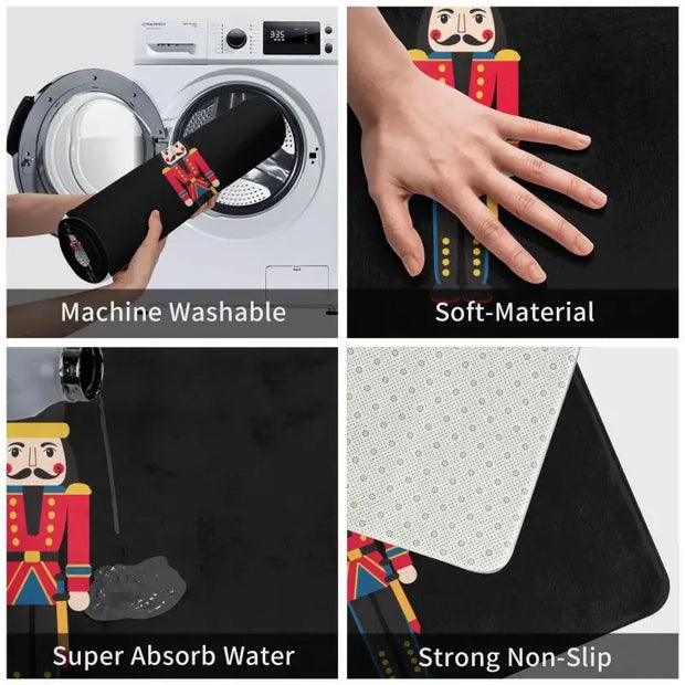 Nutcracker Doll Floor Door Kitchen Bath Mats Anti-Slip Indoor Christmas Soldier Toy Doormat Garage Entrance Rug Carpet Footpad