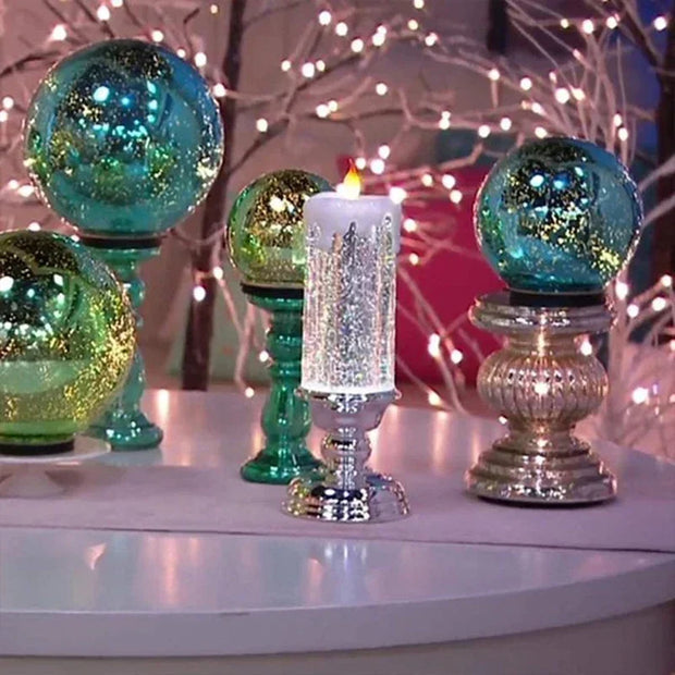 2025 New LED Christmas Candle LED Flameless Candle Light Swirling Glitter Colorful Fantasy Crystal Night Lights Xmas Party Home