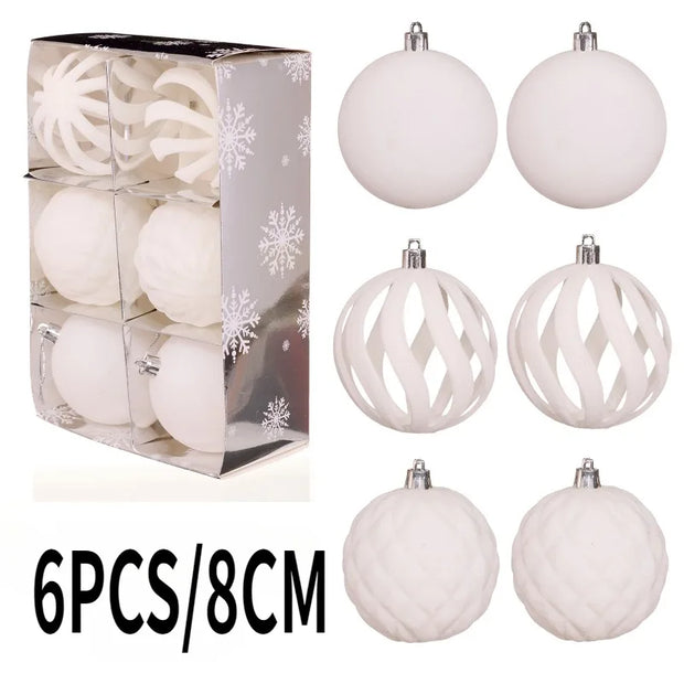 6PCS 8CM Christmas Balls Ornaments Flocking Hollow Out Christmas Tree Party Decoration Christmas Spheres Pendant 2025 New