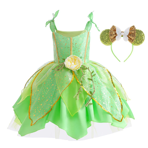 Kid Girls Princess Fairy Costume Tinker Bell Tutu Dress Sleeveless Wing Princess Girl Costume Cosplay Carnival Halloween Party