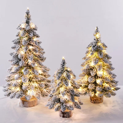 Artificial Desktop Christmas Tree With Led Light Nordic Flocking Christmas Tree Door Wall Ornament New Year Christmas Decoration