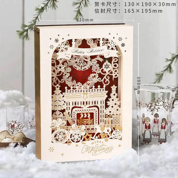 Christmas 3D Greeting Card Creative Small Card Exquisite and Premium Christmas Eve Gift Elk Decoration Gold Greeting Card 2025