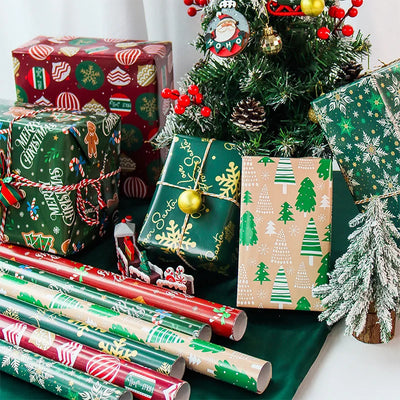 6 Pcs 50x70cm Red Green Per Roll Xmas Wrapping Paper Sheet Package for Merry Christmas Holiday Gift Wrap Craft Paper Decor Gifts