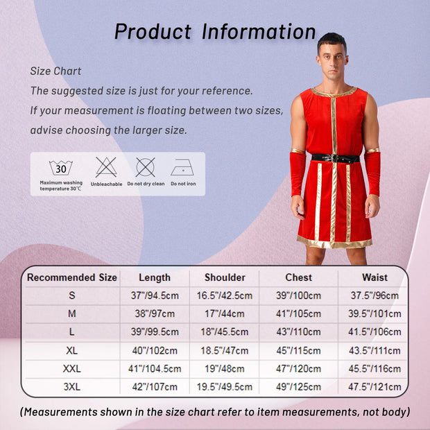 Mens Roman Spartan Gladiator Warrior Costume Ancient Greek Mythology God Toga Fancy Dress Up Halloween Cosplay Costumes