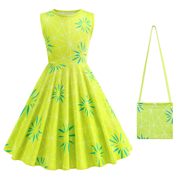 New Joy Inside Cosplay Out Dress Girls Birthday Carnival Party Outfit Children Halloween Role Playing Print Clothing