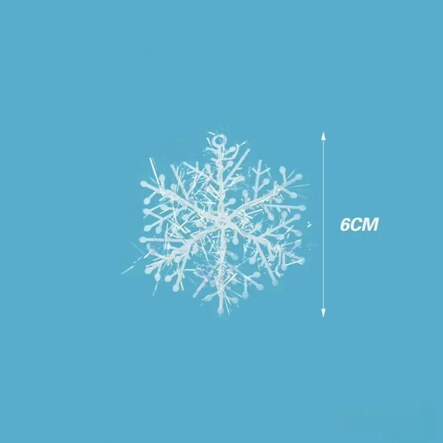 Christmas Plastic White Snowflakes Ornaments Xmas Tree Hanging Pendant Artificial Glitter Snow Flake Home DIY Wreath Decoration