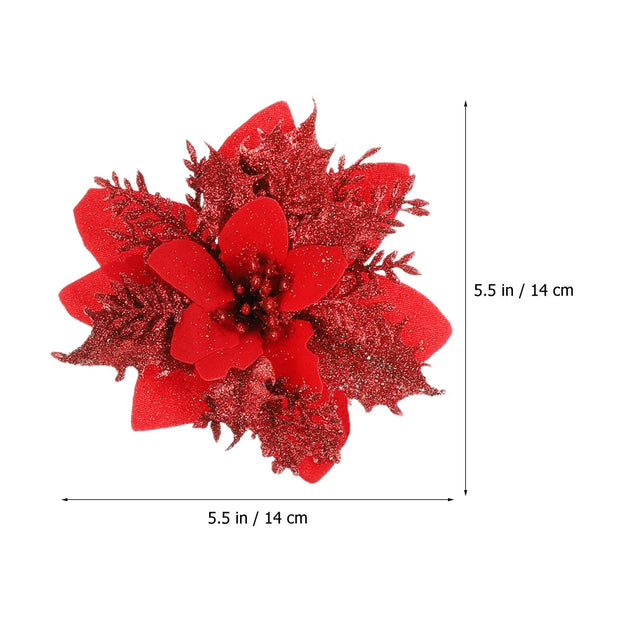 Christmas tree Flower Artificial Glitter Flowers Poinsettia Xmas Tree Ornament Garland golden Flowers adorn Christmas Party deco