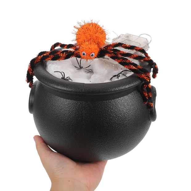 Halloween Lights Glowing Cauldron Pot with Skeleton Cauldrons Decorations Outdoor